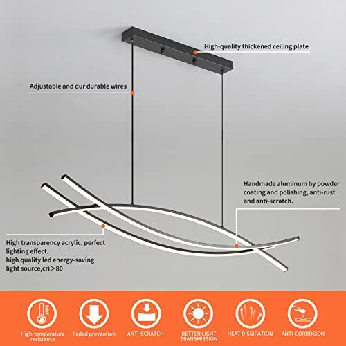 Mikeru 100CM Modern LED Pendant Light, Minimalist Ceiling Lighting with Remote Control Dimmable Brightness 3000K/4500K/6000K 3 Color Chandelier 10% to 100% for Kitchen Island, Living Room