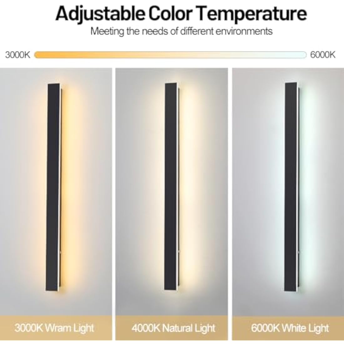 ZTWLEED LED Outdoor Wall Light 25W 115CM Minimalist Metal Wall Lights,Waterproof IP65 Outdoor Lighting Acrylic Lampshade,6000K Cool White,Outdoor Lighting for Patio