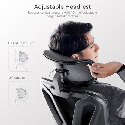 Hbada P5 Ergonomic Office Chair with Adjustable Headrest and Lumbar Support, Comfy Spring Seat Cushion Support Computer Chair Tilt Function Swivel Mesh with Footrest
