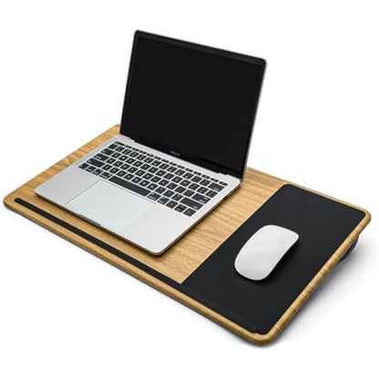 ergomi Lap Desk for Bed & Sofa – Large Laptop Tray with Cushion, Wrist Rest & Anti-Slip Strip, Portable Wooden Pattern Lapdesk for 17” Laptop, Lightweight Table for Work or Study