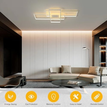 JIINOO Ceiling Light Dimmable LED Chandelier with Remote Control,Modern 50W 3-Layer Square Ceiling Lamp Acrylic Flush Mount Ceiling Lights Fixtures for Bedroom Dining Living Room Kitchen Office