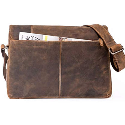 ALMADIH Genuine Leather Shoulder Bag Vintage 15" Laptop - DYLAN Messenger men brown - Satchel Business Bag Briefcase Uni College School teacher work Tote Bag Cross-Body Courier