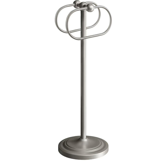 CALUCAB 304 Stainless Steel Free Standing Bathroom Towel Rack & Towel Ring - 16Inch Non-Slip Base Floor Standing Towel Holder with Double Oval Rings