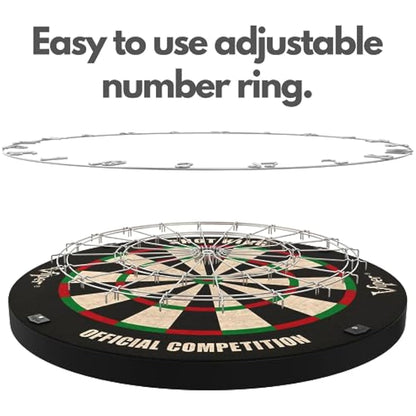 Shot King Regulation Bristle Steel Tip Dartboard Set with Staple-Free Bullseye, Galvanized Metal Radial Spider Wire Includes 6 Darts, Black, 17.75 inch