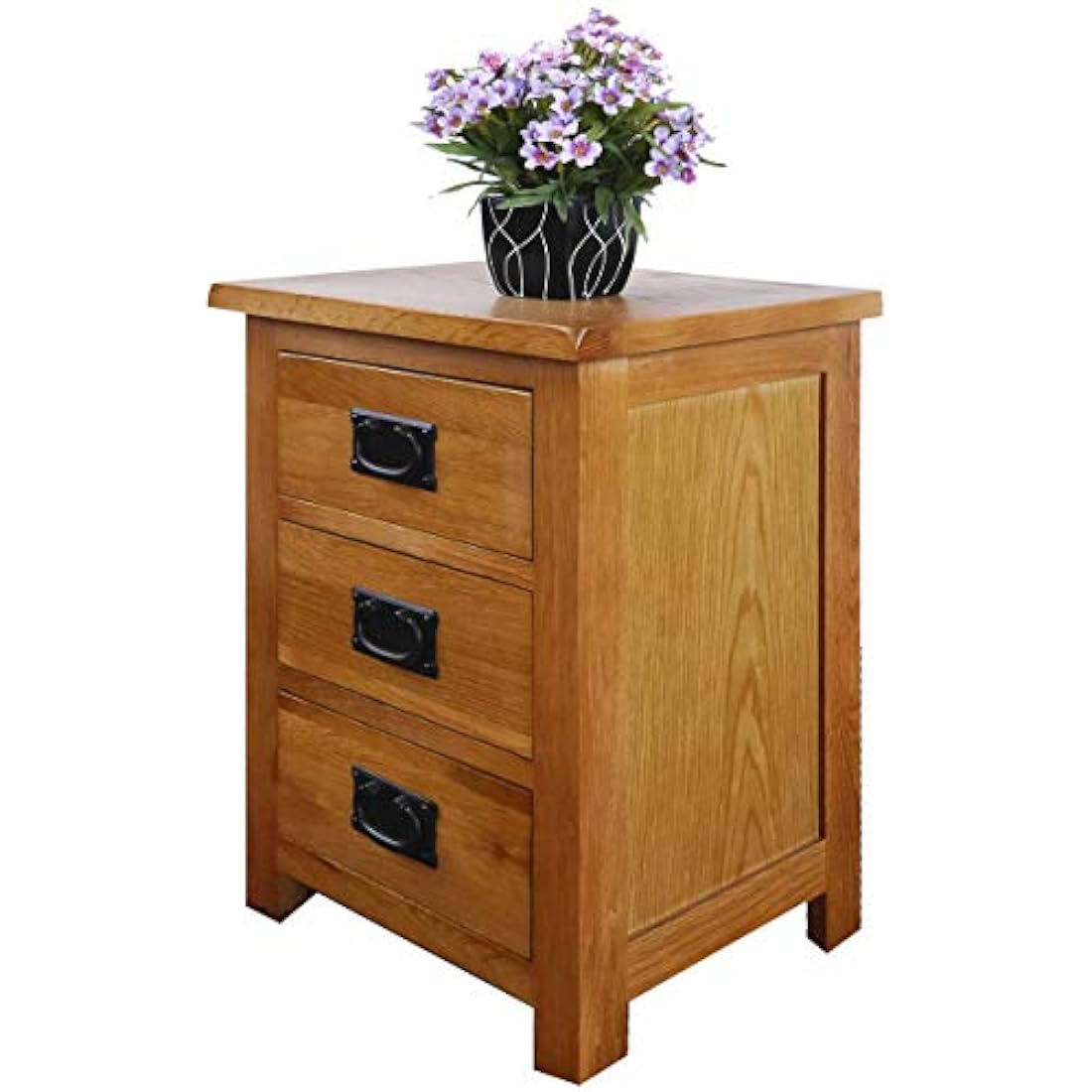 Aurotrice OAK Bedside Table 3 Drawers, NC Paint Cabinet, OAK MDF Board & Hardwood W:42 D:32 H:56 CM
