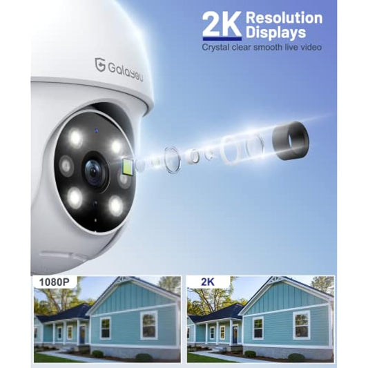 GALAYOU 2K Security Camera Outdoor, 360° CCTV Camera, Home Security WiFi Camera with Color Night Vision, Pan-Tilt View, App Notification, 2-Way Audio Y4 (2-Pack)