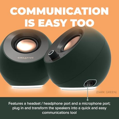 CREATIVE Pebble Pro Minimalist 2.0 USB-C Computer Speakers with Bluetooth 5.3 and Customizable RGB Lighting, Clear Dialog and BassFlex Tech, USB Audio, Headset Port, for PC and Mac