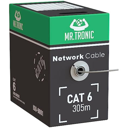 Mr. Tronic Bulk Cat 6 Ethernet Cable 305m, High Speed LAN Ethernet Network Cable, 305m Bulk Cat6 Internet 1 Gbps, 250 MHz, ADSL AWG24, UTP CCA (305 Meters, Grey)