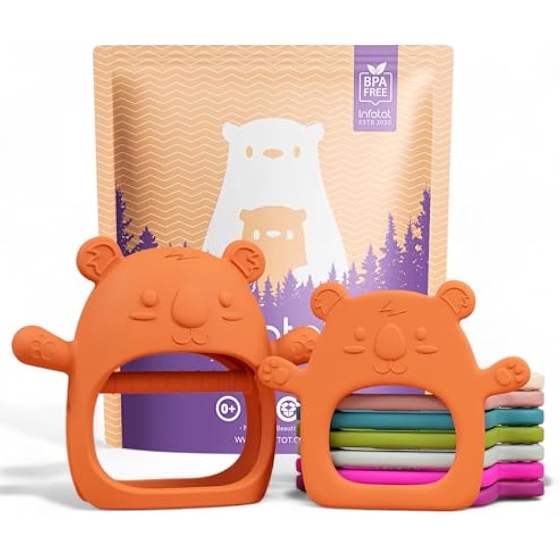 Infatot® Teething Toys for Baby Gifts – 2-Pack Koda Koala Teether Mitten Glove, Soothing Hand Teethers for Infants, Baby Toys 0-6 Months and Up, Newborn Essentials for Teething Relief, Orange