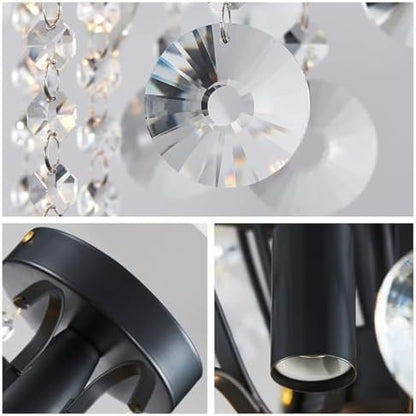 WUZUPS Crystal Chandelier 5-Light Pendant Ceiling Light Modern Lighting Fixture for Bedroom Hallway Bar Kitchen Bathroom, H 45 x W 50, E14 Base, Black