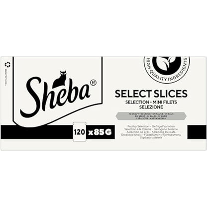 Sheba Select Slices Cat Food Pouch for Adult Cats with Duck, Turkey, Chicken and Poultry in Gravy 120x85g