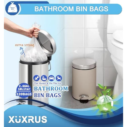 XUXRUS 10 Liter Bin Bags Small Pedal Bin Liners, 120 Count Waste Bags Strong Rubbish Bags for Bathroom, Home, Kitchen (White)
