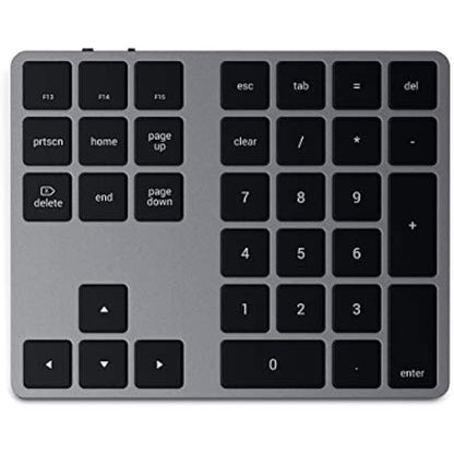 Satechi Bluetooth Extended Numeric Keypad – Slim Rechargeable 34-Key Numberpad – for M4/M2/M1 MacBook Pro/Air, M4/M2/M1 iPad Pro/Air, M2 Mac Mini, iMac M1/M4 (Space Grey) (US-QWERTY LAYOUT)