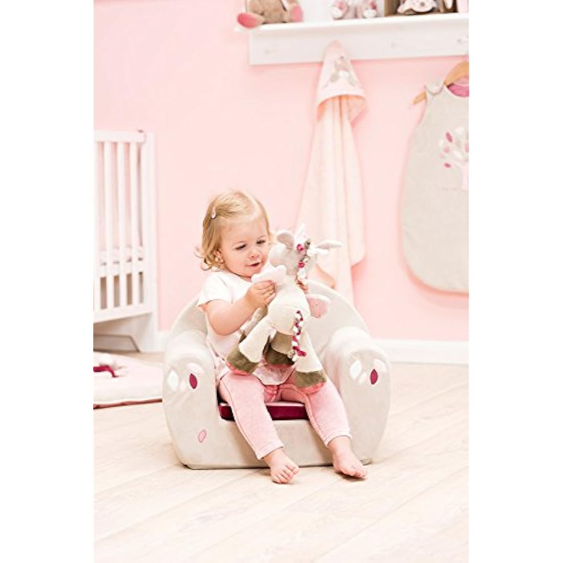 Nattou Unicorn Soft Toy, Jade, Companion from Birth, 30 cm, Nina, Jade and Lili, Beige-Pink, 987011