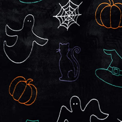 Sleepdown Halloween Spooky Ghost Black Orange Flannel Fleece Reversible Duvet Cover Quilt Bedding Set with Pillowcase Warm Soft Easy Care Bed Linen - Single (135cm x 200cm), 5056557512508