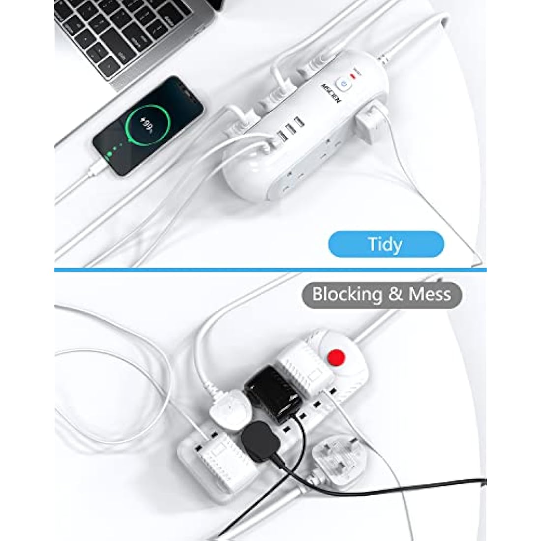 Mscien 5M Extension Lead with USB Slots, 6 Way Sockets 5 USB(1 USB- C and 4 USB-A Port) with 5 Metres Extension cord, 3250W Overload Protection, Security Surge Protection Plug Extension Socket
