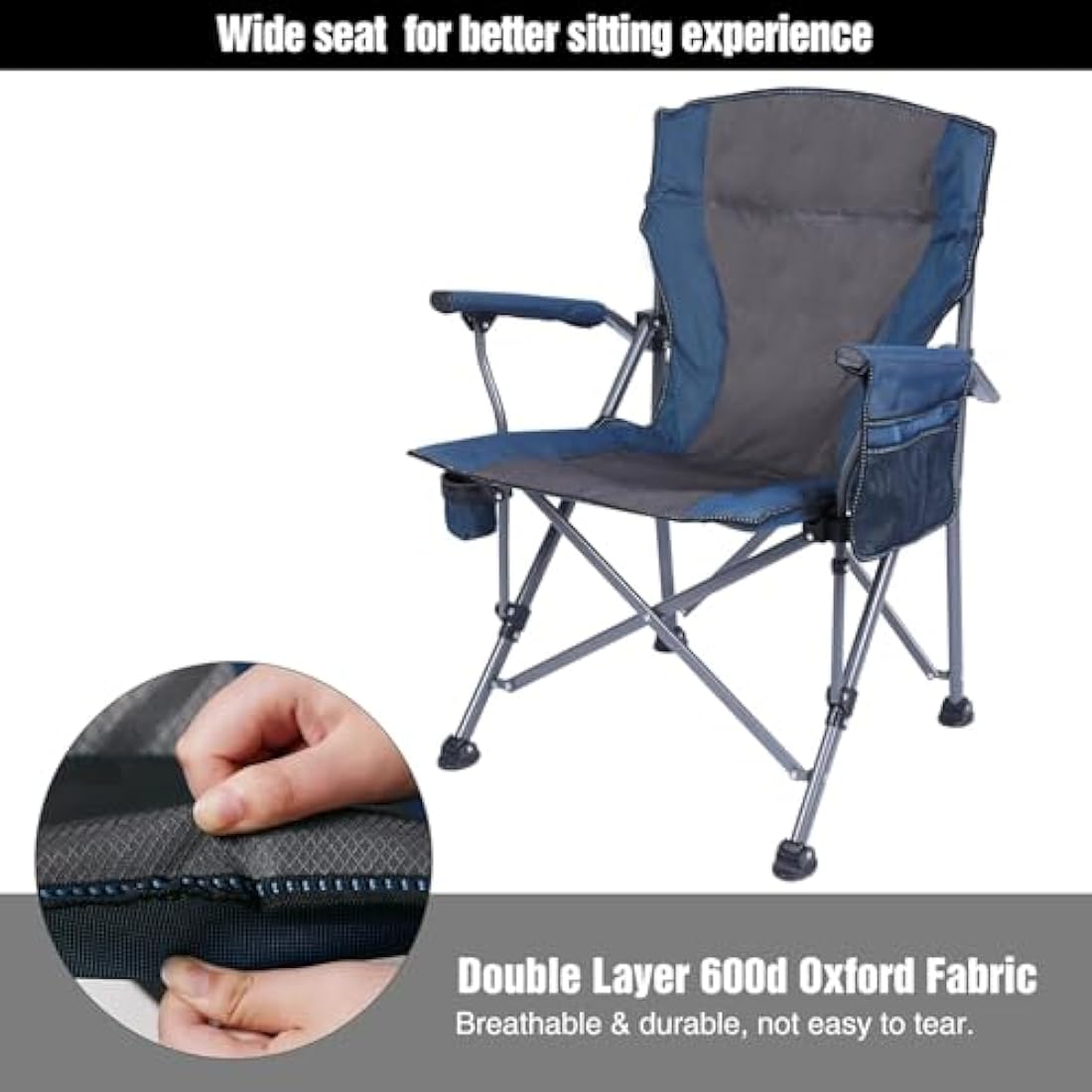 REDCAMP Oversized Folding Camping Chair for Heavy People 200kg, Deluxe Large Heavy Duty Garden Chair for Adults Outdoor Travel Picnic Fishing, Blue