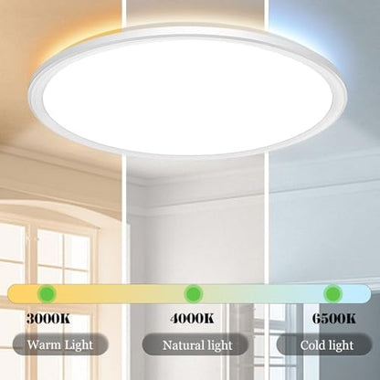 LQIKARL Led Ceiling Light 【2 Pack】 Dimmable Ceiling Light 3000K, 4000K, 6500K 10 Level Brightness Adjustment, 24W 3000Lm Flush Led Ceiling Lights with Remote Control for Bathroom Bedroom Kitchen