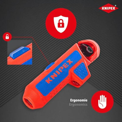 KNIPEX Ergostrip Universal Stripping Tool for Right-Handers, 135 mm, Round Cable, Coax Cables, Data Cables, Wire Stripper, 16 95 01 SB