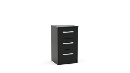 Birlea Lynx 3-Drawer Bedside Table - High-Gloss, Black