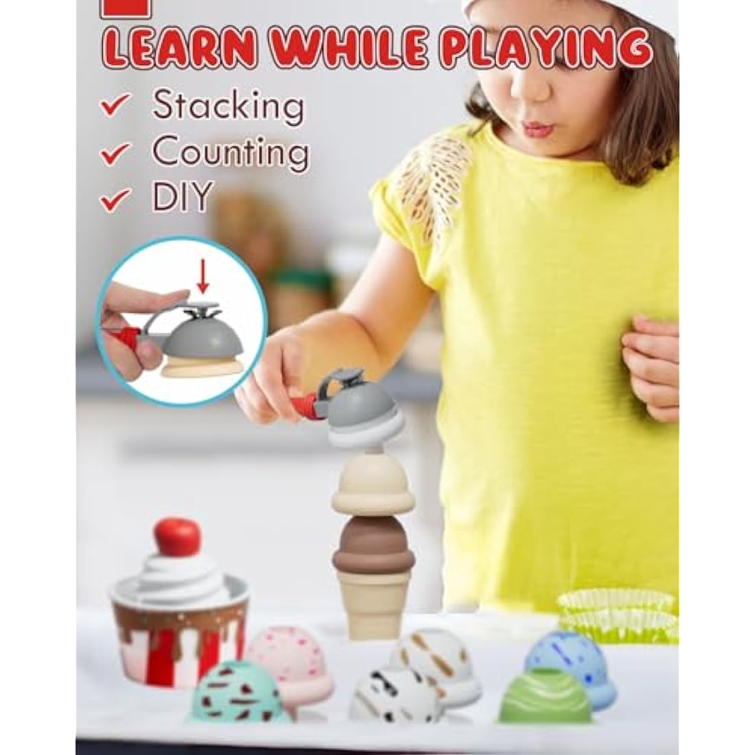 Lehoo Castle Ice Cream Toys for Kids, Ice Cream Shop, Play Food, Play Kitchen Accessories, Ice Cream Toy, Toy Food, Kitchen Toys for Girls, Ice Cream Set, Gift for 3 Year Old Boy Or Girl(Red)
