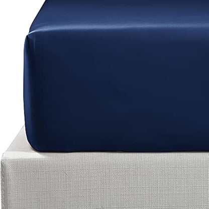 NTBAY 500 Thread Count 100% Egyptian Cotton Super King Fitted Sheet, Super Soft Cozy and Breathable Deep 12" / 30cm Fitted Bed Sheet, Navy
