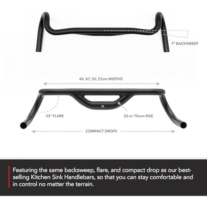 REDSHIFT Top Shelf Handlebar with 50-70mm of built-in Rise for Road, Gravel, Touring, and Commuter Bikes, Aluminum Drop Bar