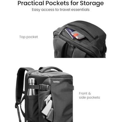 tomtoc Travel Backpack 40L, TSA Friendly Flight Approved Carry-on Luggage Hand Water-resistant Lightweight Business Rucksack, Durable Large Weekender Bag Daypack Fits 17.3 Inch Laptop, PFAS Free