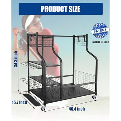 Mythinglogic Golf Storage Rack, Golf Organiser with Wheels, Golf Club Organisers Extra Large Design for Golf Bag Storage and Other Golf Club Accessories
