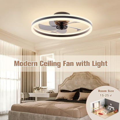 VOLISUN Ceiling Fans with Lights Remote Control, 6 Speeds and Dimmable Modern Smart Ceiling Fan Light, Quiet LED Fan Lights for Bedroom Living Room Dining Room (60cm, Black)