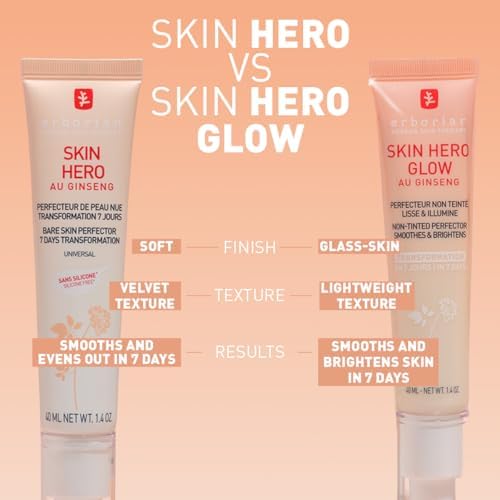 Erborian Skin Hero with White Ginseng - 7 Day Nude Skin Perfecting Untinted Face Care with Hyaluronic Acid - Korean Cosmetic Face Care