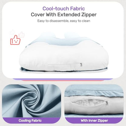 Nuliie Pregnancy Pillow for Sleeping, U Shaped Full Body Pillow with Washable Cooling Fabric Cover, Maternity Pillow Support for Back, Hips, Legs for Pregnant Women (Cooling Light Blue)