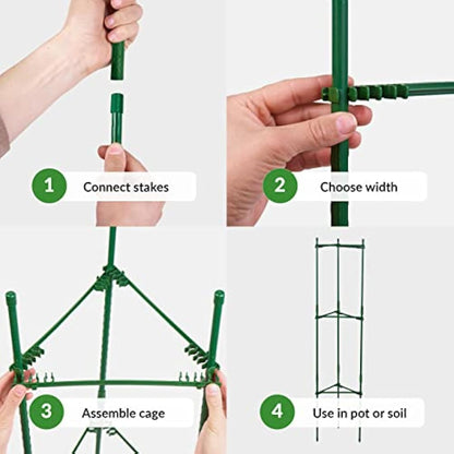 LeafImpact 4-Pack Adjustable Metal Tomato Cage | Green | Plant Support Cage | Square, Hexagonal, Teepee | For Vertical Climbing Plants & Vegetables