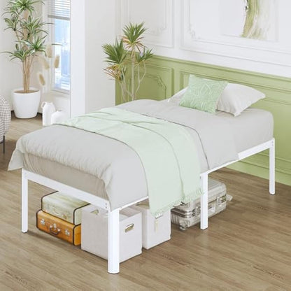 Lutown-Teen 3ft Single Bed Frame 46 cm High with Rounded Corners, Heavy Duty Metal Bed Frames Single with Steel Slats, Ample Storage Underneath, Noise Free, Easy Assembly, White