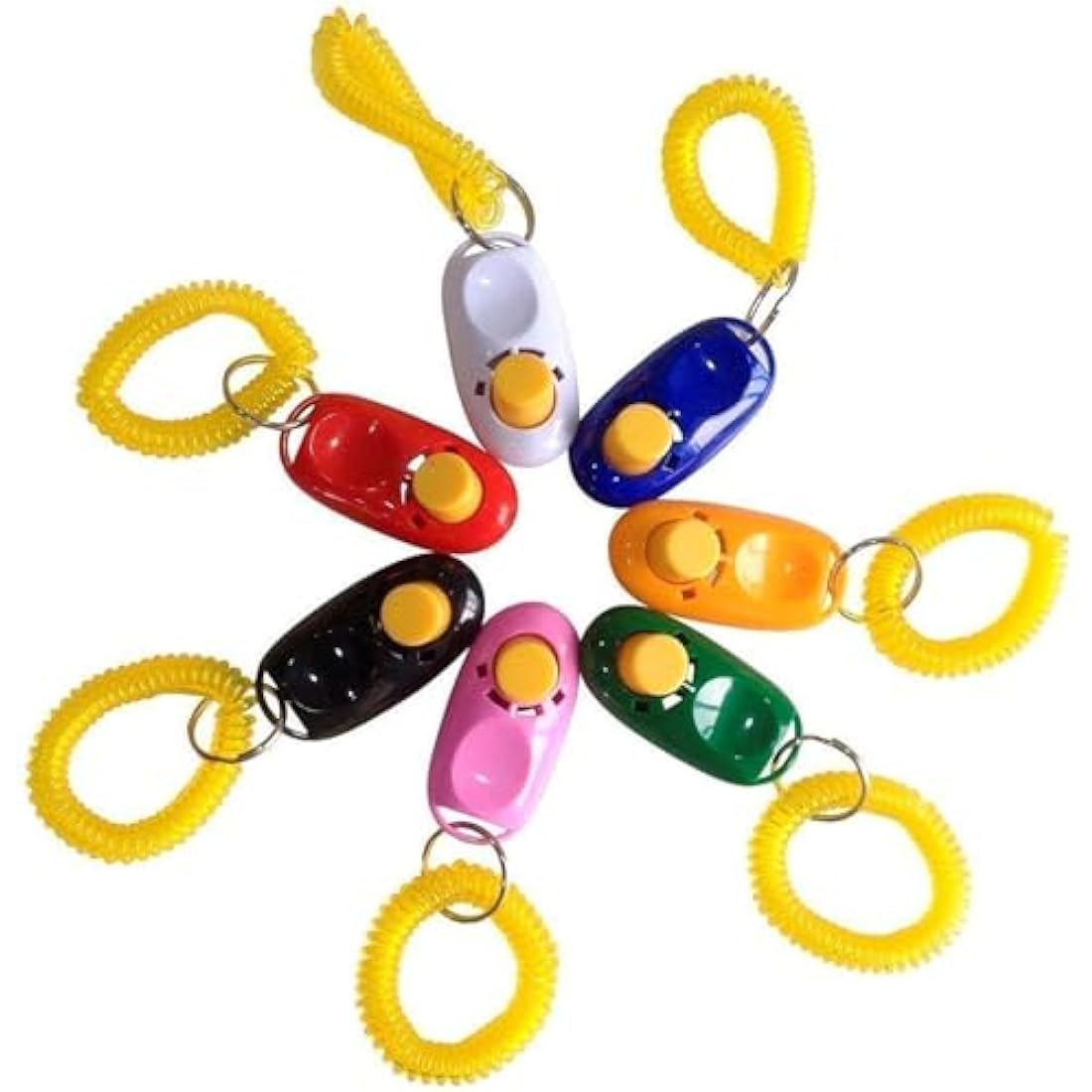 SunGrow Dog Clickers with Wrist Bands, 2 Inches, Colorful and Practical Set of Simple, Convenient and Effective Training Tools for Puppy or Cat, 7 Pack