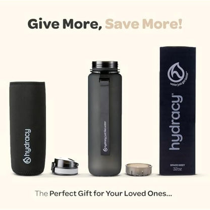 Hydracy Water Bottle with Time Marker -Large 1 Litre BPA Free Water Bottle & No Sweat Sleeve -Leak Proof Gym Bottle with Fruit Infuser Strainer & Times to Drink -Ideal for Fitness Sport & Outdoor
