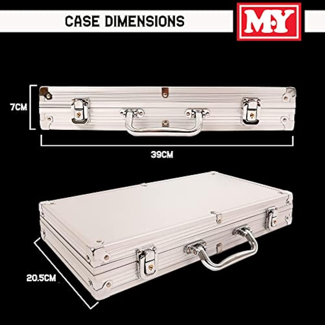 M.Y Texas Hold'em Poker Set - 300 Piece Set in Aluminium Case with 11.5g Heavyweight Poker Chips 2 Decks of Playing Cards Dealer Big Blind and Small Blind Buttons and 5 Dice