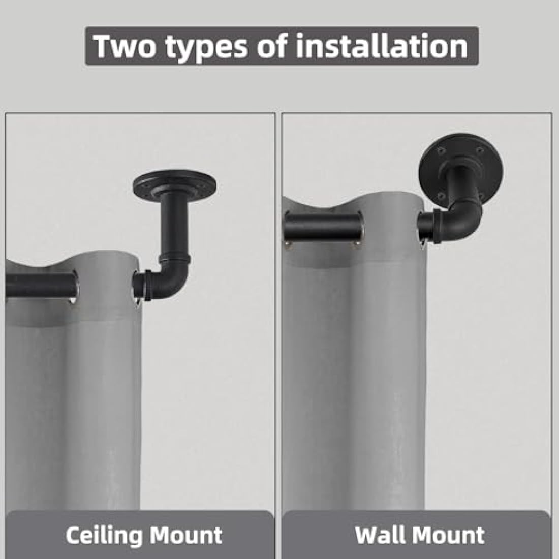 Black Curtain Poles for Eyelet Curtains, Industrial Curtain Pole Metal Extendable, Industrial Curtain Rod for Windows 135cm-365cm, Room Dividers Curtain Rail.