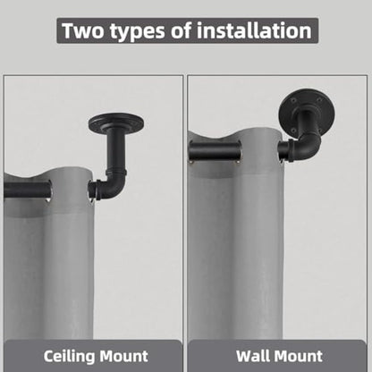 Black Curtain Poles for Eyelet Curtains, Industrial Curtain Pole Metal Extendable, Industrial Curtain Rod for Windows 135cm-365cm, Room Dividers Curtain Rail.