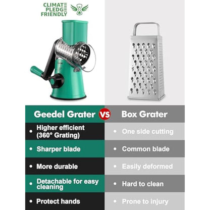 Rotary Cheese Grater, Vegetable Slicer with Three Drum Blades, Grater for Kitchen Faster and Easy Cutting, Rotary Drum Grater Ideal for Cheese, Cucumber, Carrot, Nuts, etc.