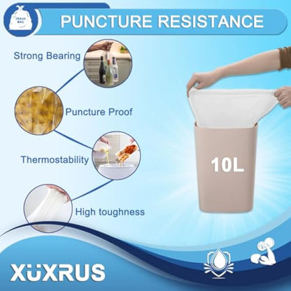 XUXRUS 10 Liter Bin Bags Small Pedal Bin Liners, 120 Count Waste Bags Strong Rubbish Bags for Bathroom, Home, Kitchen (White)