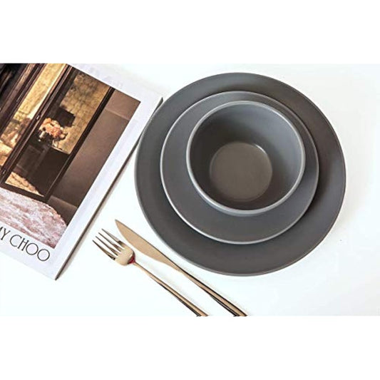 HOMD 16-Pieces Stoneware Dinnerware Set, Dinner Set, Kitchen Dinnerware Ceramic Crockery Set, Dinner Service Set for 4, Include Dinner Plate, Dessert Plate, Cereal Bowl and Mug (Gray)
