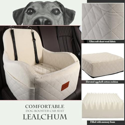 Lealchum Dog Booster Car Seat for Small/Medium Dogs,Puppy Portable Seat for Car with Elevated Cushion,Fully Detachable and Washable Pet Seat with Storage Pockets,Easy to Install (Beige, Medium)