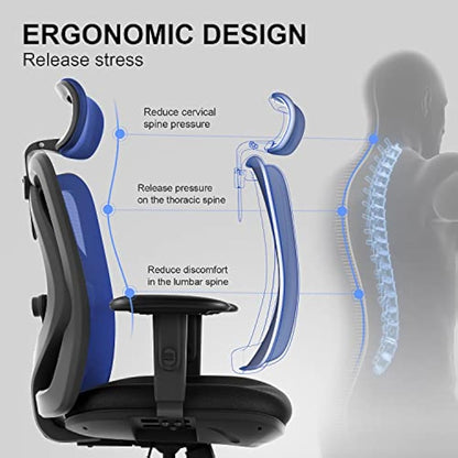 SIHOO M18 Office Chair Ergonomic Desk Chair, Breathable Mesh Design High Back Computer Chair, Adjustable Headrest and Lumbar Support, Upgraded to Rollerblade Wheels (Black)
