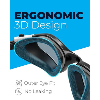 AqtivAqua Swimming Goggles, DX Wide View Swim Goggles for Adult Men Women, Anti Fog No Leaking