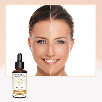 Nourish Mantra Glow Facial Serum, Vitamin C and Hyaluronic Acid, Skin Brightening, 30ml