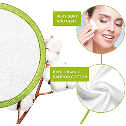 16Pcs Reusable Face Makeup Remover Pads 100% Organic Cotton Pads Cleaning Face Wipes Cloth Washable Face Round Cotton with Laundry Net Bag and Fashionable Metal Box Suit for Adults and Kids