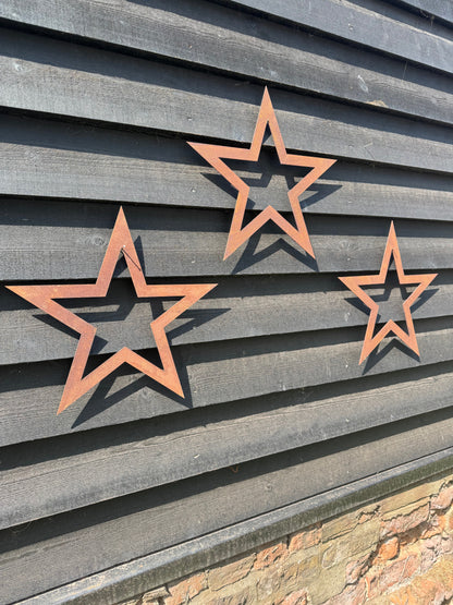 Set of 3 Rusty Metal Stars, Decorations For The Home And Garden.