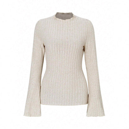 Long Sleeve Round Neck Brushed Sunken Stripe Solid Color Slim Fit Top
