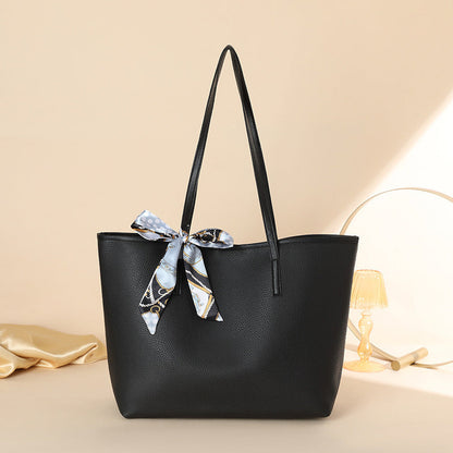 Solid Color Scarf Decorated Ladies Shoulder Bag